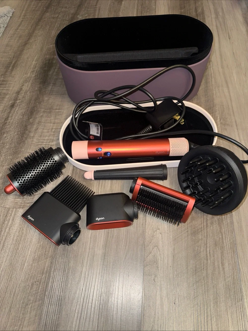Dyson Airwrap i.d. multi-styler strawberry bronze/ blush pink used with case